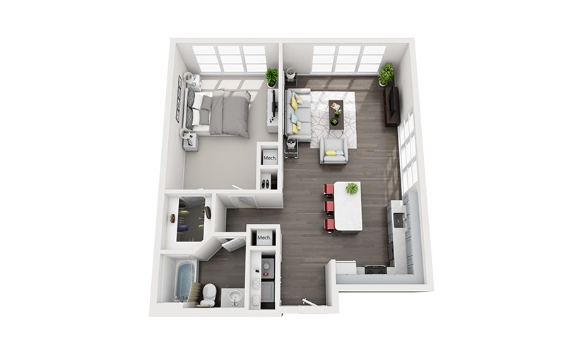A1 - 1 bedroom floorplan layout with 1 bathroom and 843 square feet