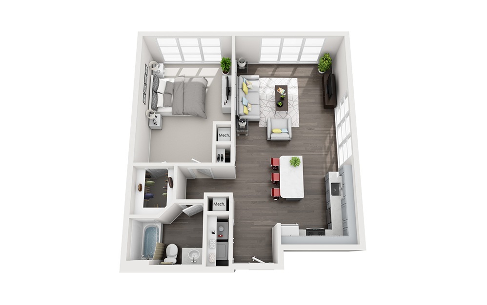 A1 - 1 bedroom floorplan layout with 1 bathroom and 843 square feet