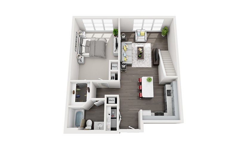 A1 Loft - 1 bedroom floorplan layout with 1 bathroom and 1001 square feet