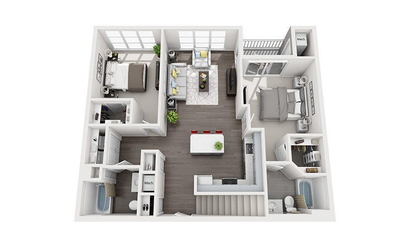 B1 Loft - 2 bedroom floorplan layout with 2 bathrooms and 1300 square feet