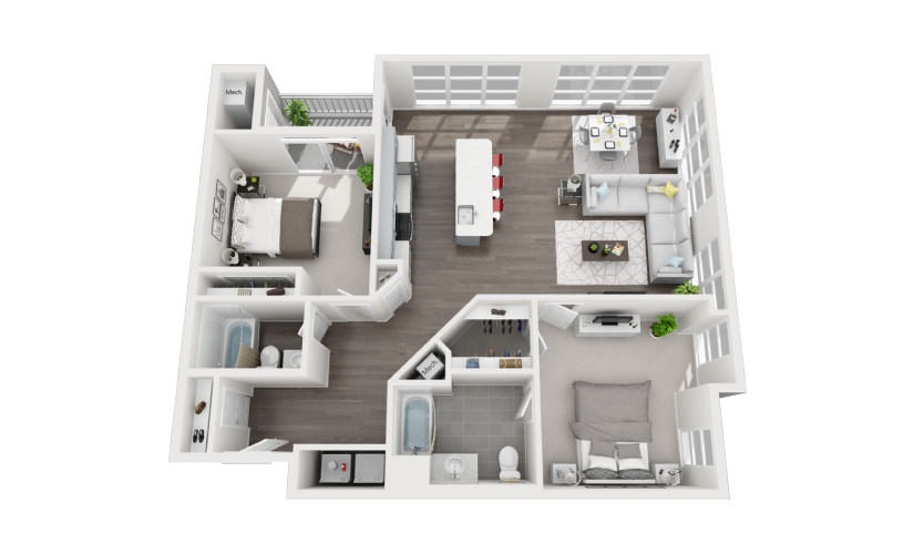 B3.1 - 2 bedroom floorplan layout with 2 bathrooms and 1357 square feet