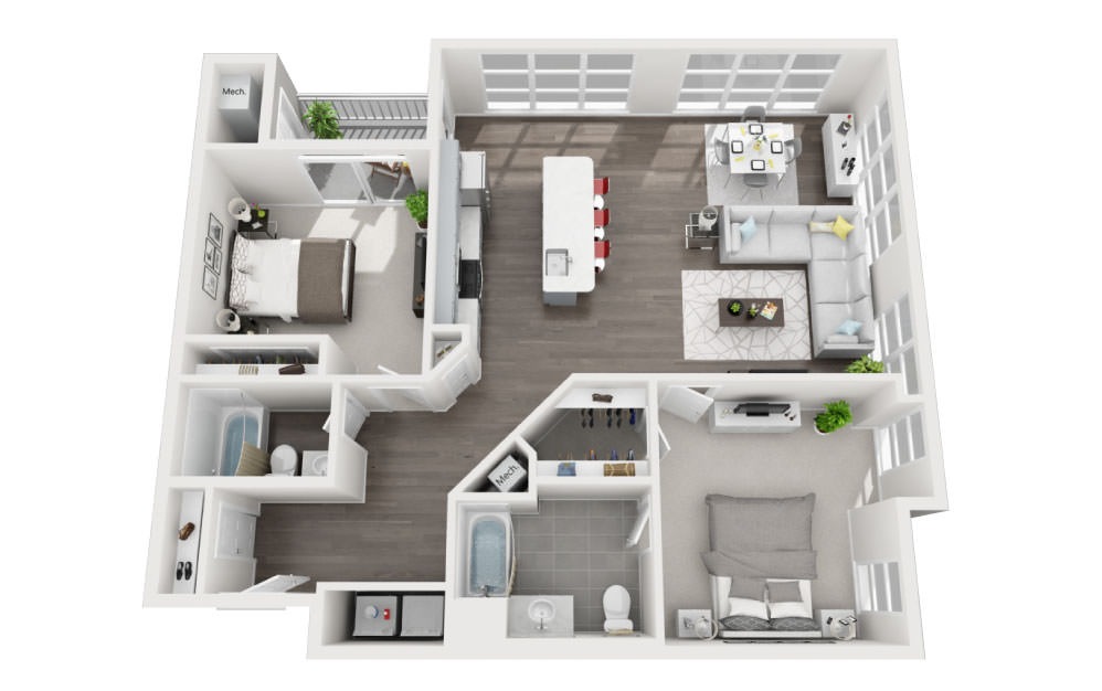 B3.1 - 2 bedroom floorplan layout with 2 bathrooms and 1357 square feet