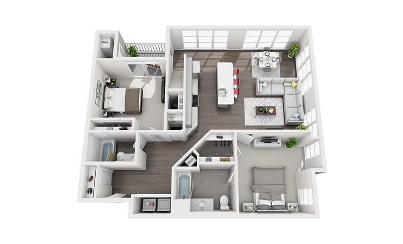 B3 Loft - 2 bedroom floorplan layout with 2 bathrooms and 1492 square feet