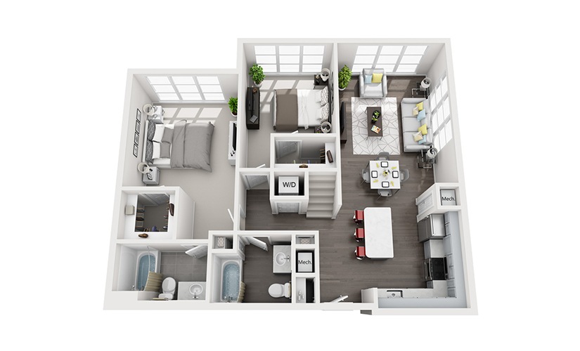 B4 Loft - 2 bedroom floorplan layout with 2 bathrooms and 1211 square feet