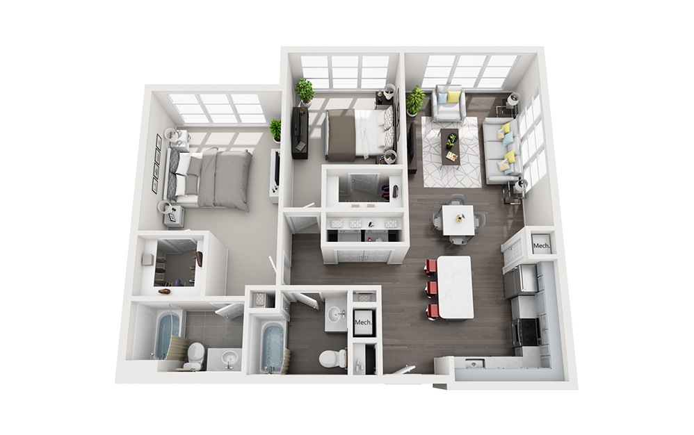 B4 - 2 bedroom floorplan layout with 2 baths and 1080 square feet.